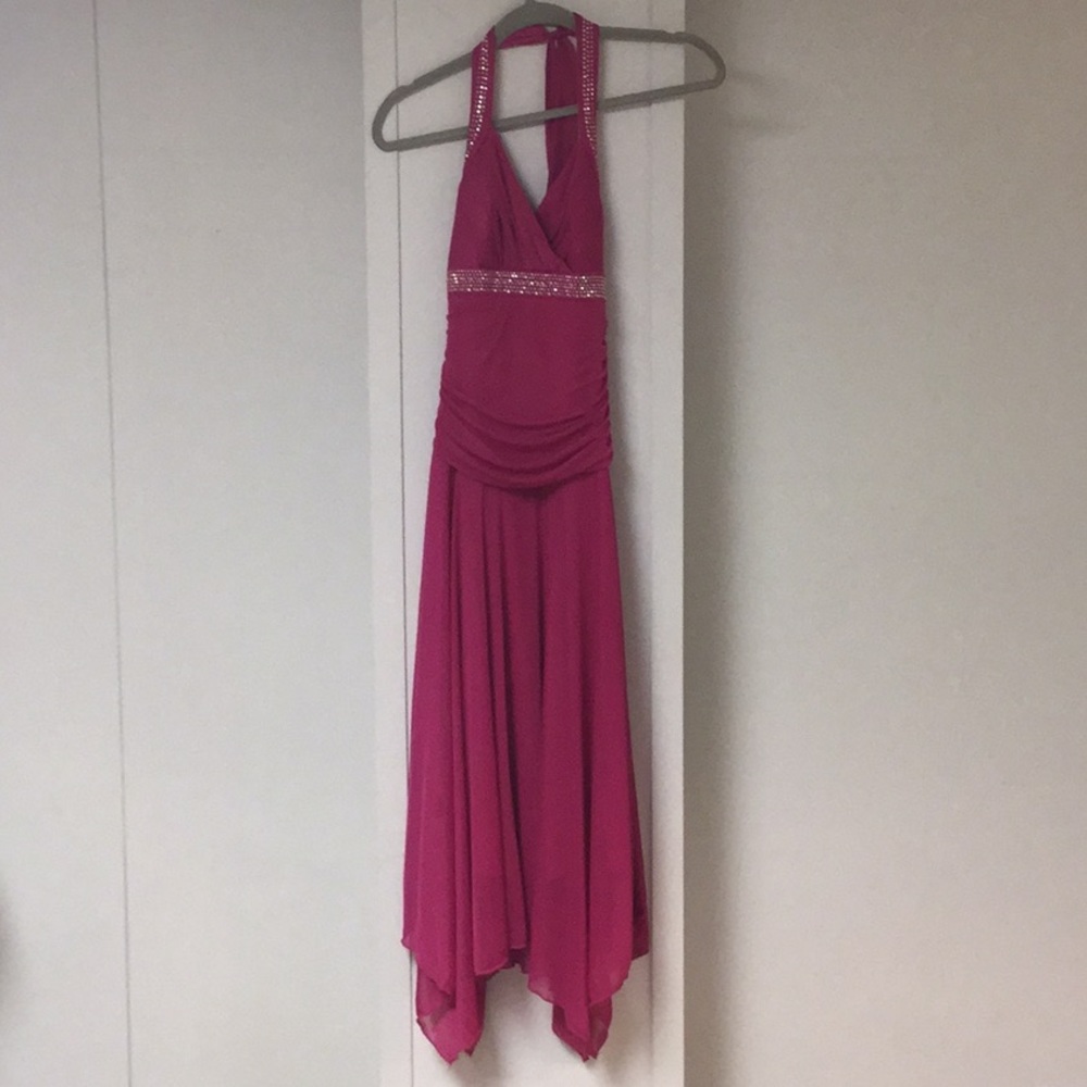 Fuchsia long rhinestone detail dress